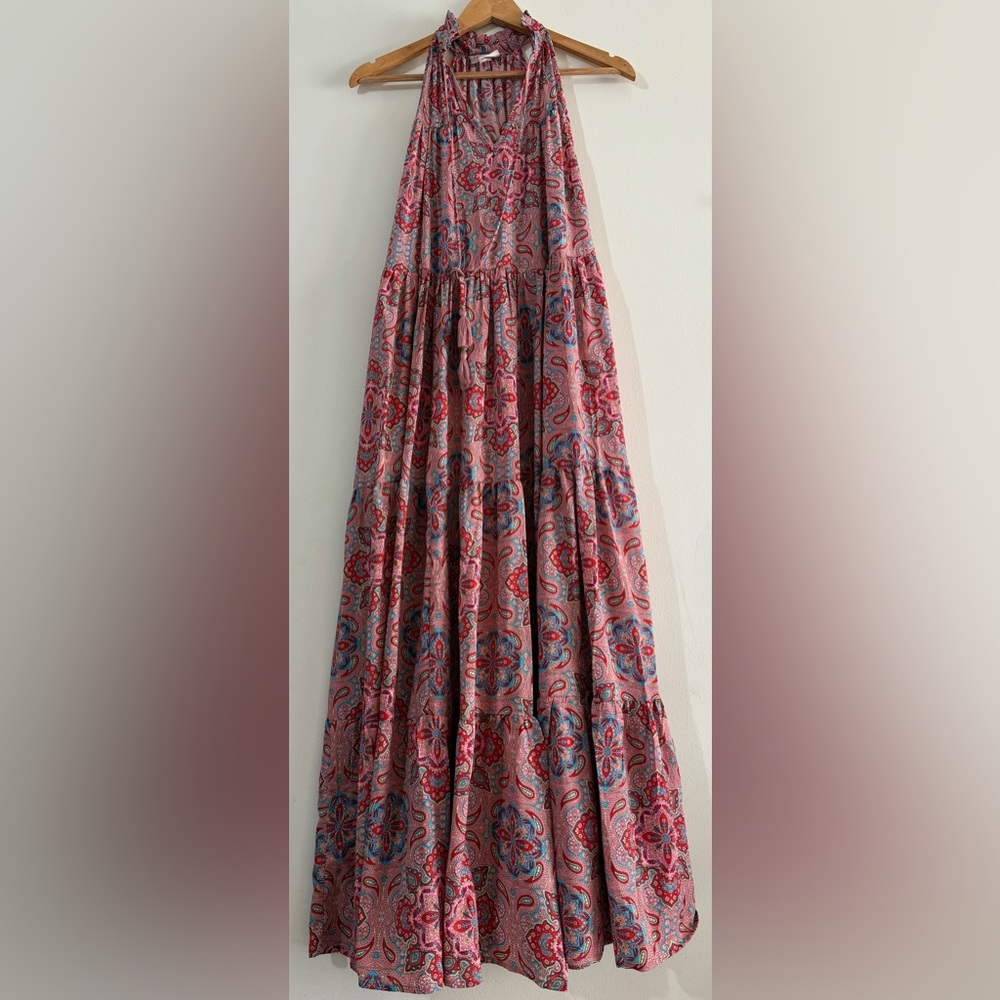 Boheme Pink & Blue Paisley Halter Maxi Dress
